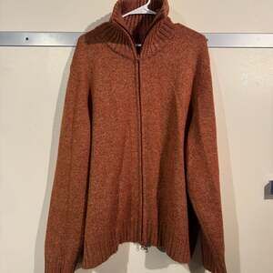 Mens L.L. BEAN Size XL Full Zip rust orange Knit Sweater